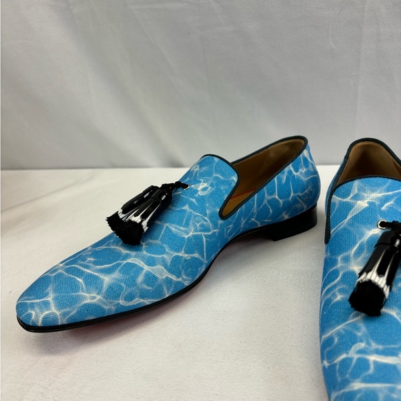 Christian Louboutin Men's Badmilion Splash Canvas Tassel Loafers Blue - Picture 6 of 10